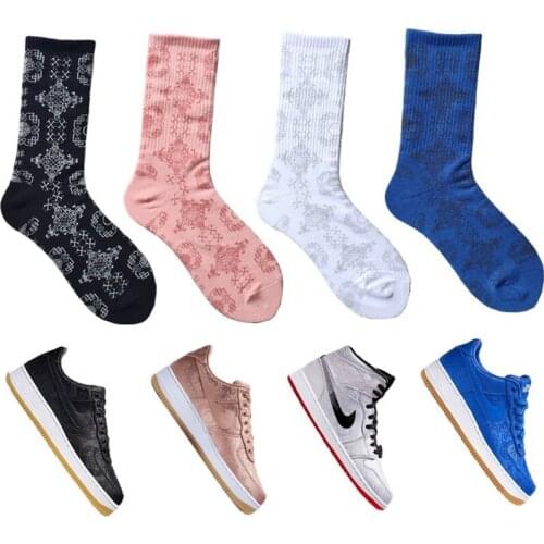 AJ Silk Embroidered Socks High Quality Elastic Sport Sneakers Stockings Fashion Patterns Personalized Street Black White Blue