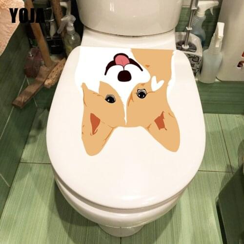 YOJA 21.7×21.9CM Hand Drawn Cute Pet Corgi Home Bedroom Wall Stickers Creative Toilet Decoration T1-2428