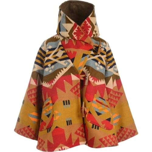 Women jacket Autumn and winter womens long-sleeved hooded coat printed woolen coat Female coat winter Womens autumn coat