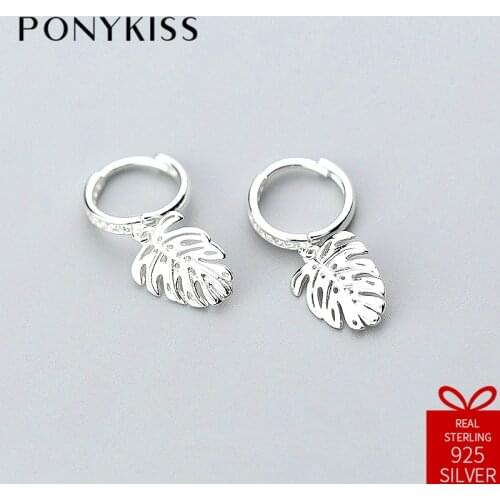 PONYKISS Romantic S925 Sterling Silver Chic Sweet Plant Hoop Earrings Women Fashion Anniversary Jewelry Valentines Day Gift