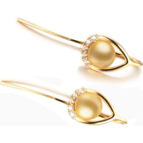 MADALENA SARARA 9.5-10mm AAA Saltwater Southsea Pearl 18K Women Earrings Geometric Dangle Au750 Women Handmade Line Earrings