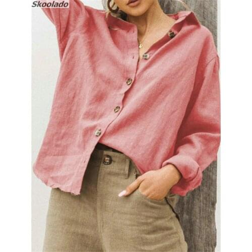 Women long sleeve tops lady shirt tops casual working fashion cotton linen tops good quality hotsale girls clothes skoonlado