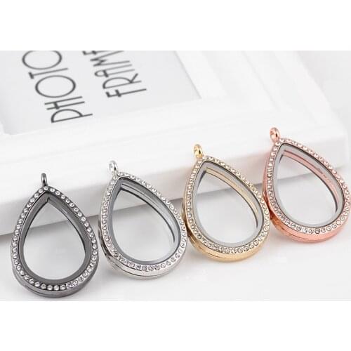 1pc Good Quality Crystal Water Drop Shape Glass Locket Magnetic Open Pendant