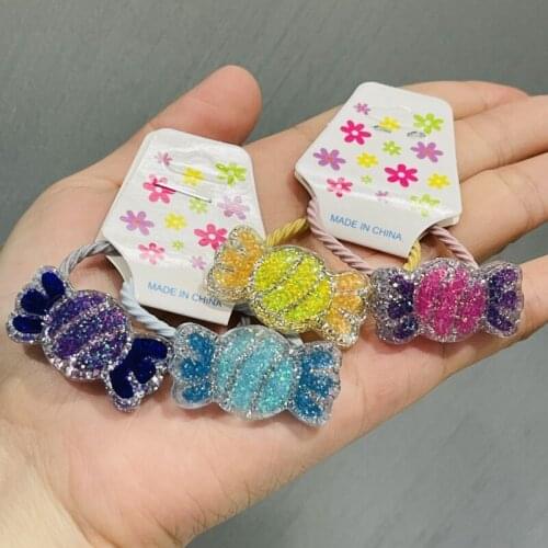 2Pcs/set Colorful Glisten Candy Hair Accessories Children Rubber Bands Scrunchies Elastic Hair Bands Girls Headband Ties