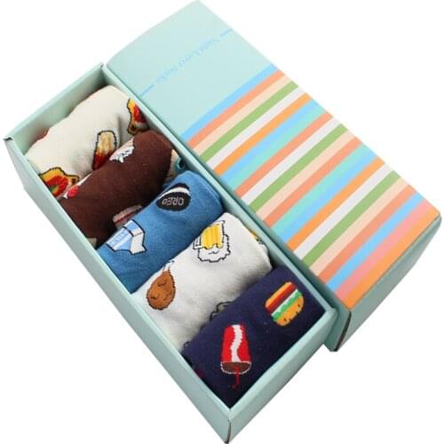 2021 Fashion women food socks gift box 5pairs/lot colorful donuts beer milk cotton socks lady and womans new years socks