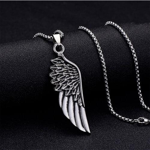 2021 New Hot Fashion Feather Men Pendant Necklace Punk Vintage Stainless Steel Box Chain Necklace For Men Jewelry Gift