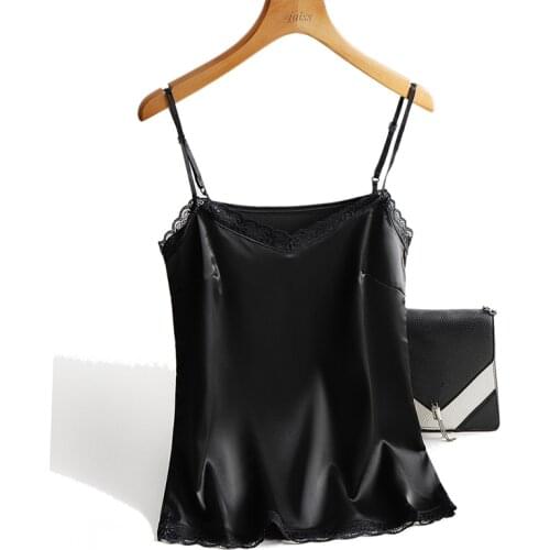2021 Lace Top Women Halter V Neck Basic Black Cami Sleeveless Satin Silk Tank Tops WomenS Summer Camisole Beige Sexy Strap Tops