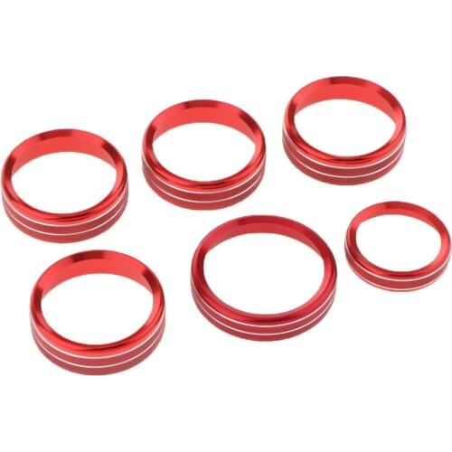 6PCS Car Interior Audio Air Condition Button Cover Decoration Twist Switch Ring Trim for Ford F150 2016-2018, Red