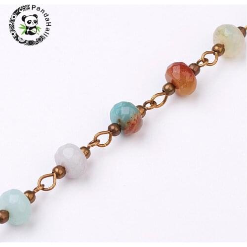 Handmade Amazonite Beaded Chains, for Necklaces Bracelets Making, with Brass Eyepins, Antique Bronze, 1m/strand