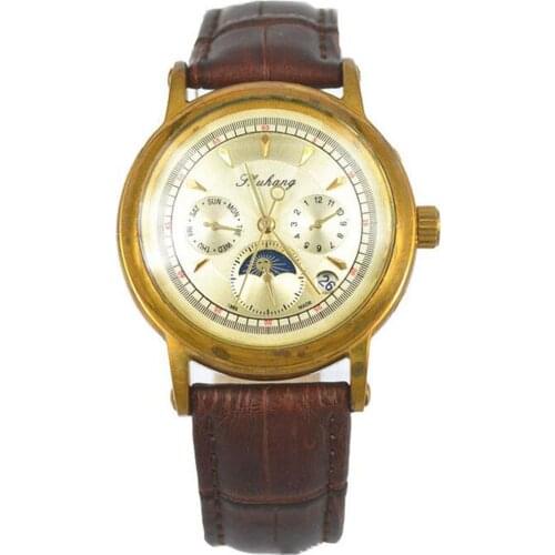 Brass Mechanical Wristwatches Men Retro Automatic Watch Mens Antique Designer Watches Men Calendar Water Resistant Clocks 2020