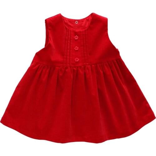 Baby and childrens clothing spring 2021 new baby princess dress red corduroy girl dress