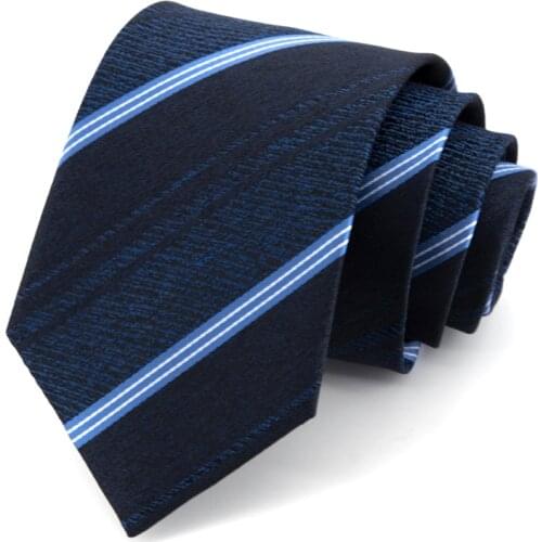 High Quality Blue Striped Ties For Men 8 CM Wide Dresses Necktie Fashion Formal Work Cravat Male Gift With Box