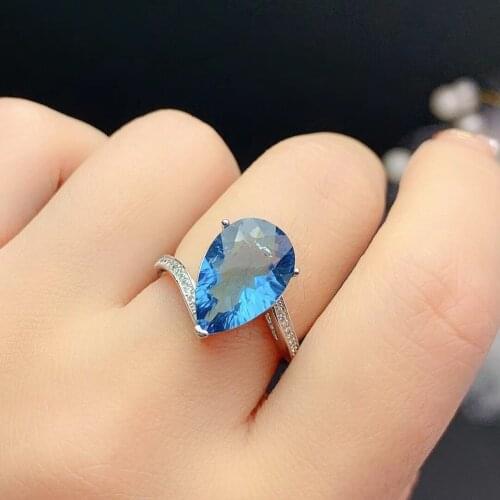 Luxury Topaz Ring for Party 10mm*14mm Pear Cut Natural Topaz Silver Ring Fashion 925 Silver Topaz Jewelry