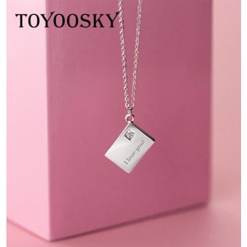 Korean Stamped S925 Sterling Silver I Love You Letter Necklace Paved Micro AAA CZ Envelope Pendant Necklaces Women Jewelry Gift