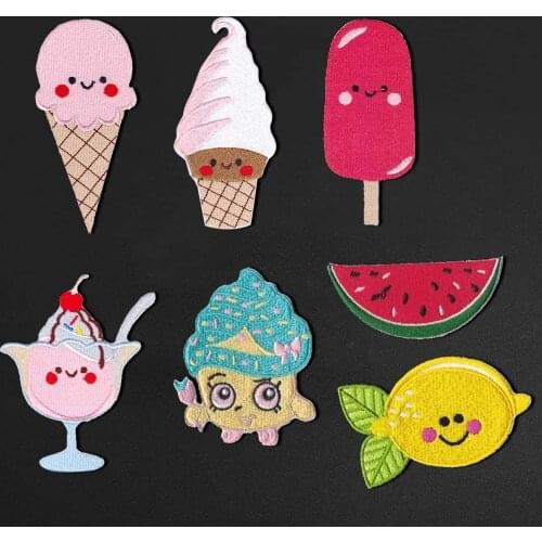 Summer food ice cream,Lemon, watermelon Patch Sticker Iron on Clothes DIY Applique Embroidered Application Cloth Fabric Patches