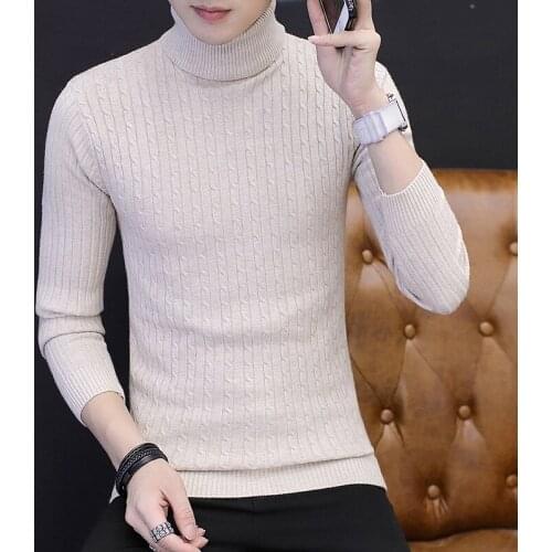 MYAZHOU Mens Elasticity Slim Warm Soft Sweater , Fashion youngster High Neck Tight Skin Warm Twist Knit Sweaters male XS-XXL