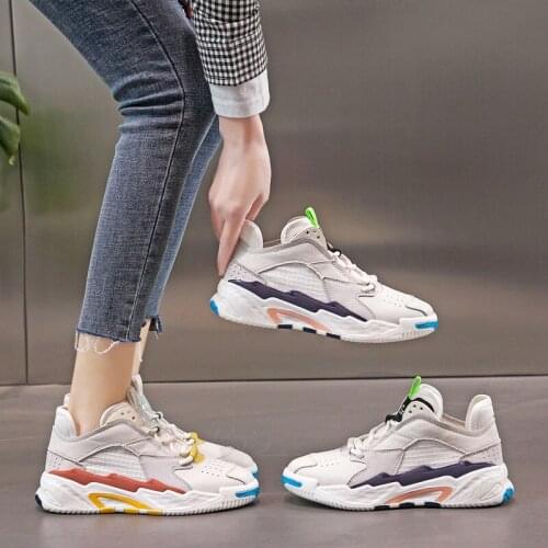 2021 new daddy shoes womens leather sports casual shoes womens shoes flying woven mesh shoes lace-up outdoor running stroll