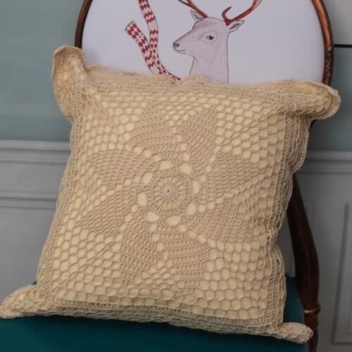 New arrival high quality fabrice vintage pillowcase for living room with crochet flower cutout patchwork for sale