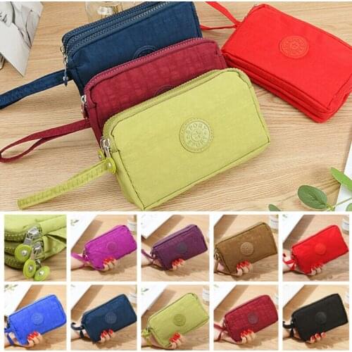 New Arrival Women Three-Layer Zipper Short Wallet Solid Color Coin Purse Canvas Phone Bag Coin Card Key Purse