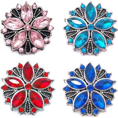 Wholesale w009 flower 18mm 20mm rhinestone metal button for snap button Bracelet Necklace Jewelry For Women Silver jewelry