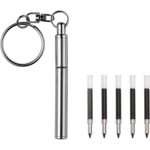 Portable Key Ring Stainless Steel Telescopic Pen Telescoping Ballpoint Pens Keychain Tool K3KB