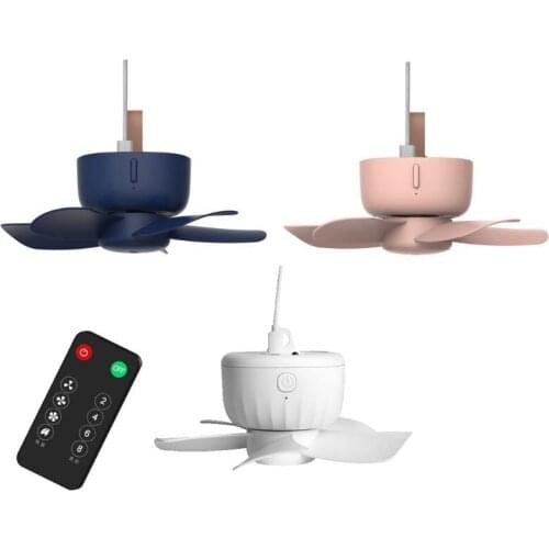 3Colors Remote Control Timing USB Powered Ceiling Fan Air Cooler 4 Speed Fan for Bed Camping Indoor Outdoor Tent Hanging Fan