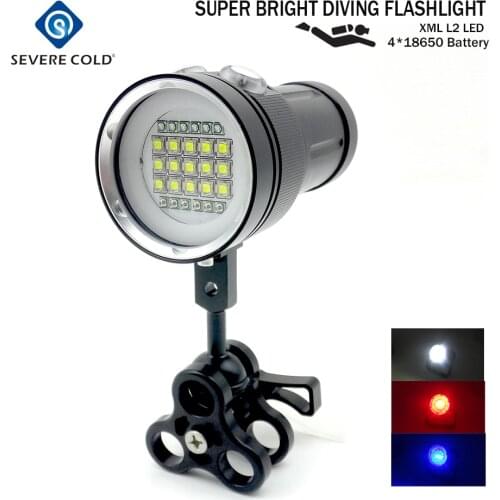 Professional Diving Light Underwater 100m Scuba Video Light 15 XML2+6 Red+6 UV LED Photography Video Dive Flashlight Lamp