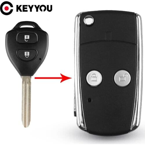 KEYYOU 2 Button Folding Flip Remote Key Fob Case For Toyota Camry Corolla Yaris Hilux Shining Metal Frame Key Cover