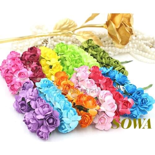 Free Shipping 1.5-2cm Head Multicolor Mulberry Paper Flower Bouquet/Wire Stem/ Scrapbooking Rrtificial Rose Flowers(144pcs/lot)