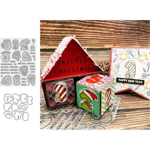 Christmas New Year Basic Numbers Stamps Cutting Dies Templates for DIY Scrapbooking Album Transparent Silicone Decorative