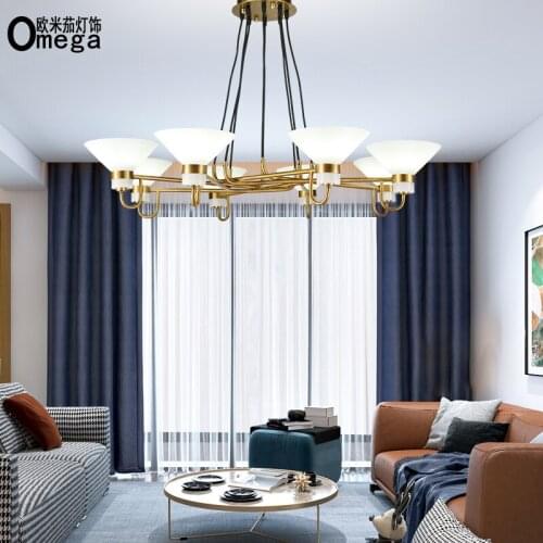 Postmodern Nordic simple copper chandelier living room dining room bedroom study bedside personality lighting creative lighting