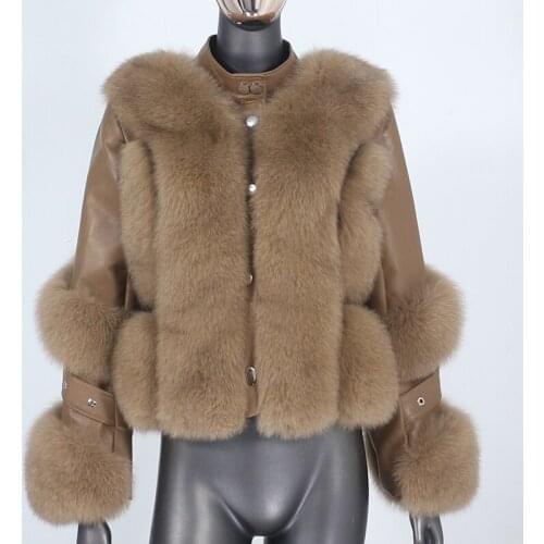 2021 New Real Fur Coat Winter Jacket Women Natural Fox Fur Genuine Leather Outerwear Detachable Streetwear Locomotive Warm