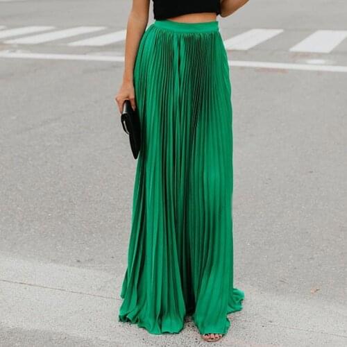 Women Pleated Skirts Solid Color Bohemian Slim Fit Female Long Skirts for Spring -MX8