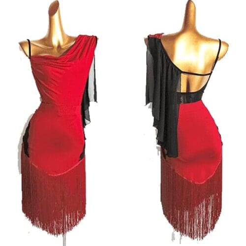 Latin Dance Practice Clothes WomenS New Red Two-Piece Suit Performance Fringe Dress Ballroom Dance Competition Dresses DN9489