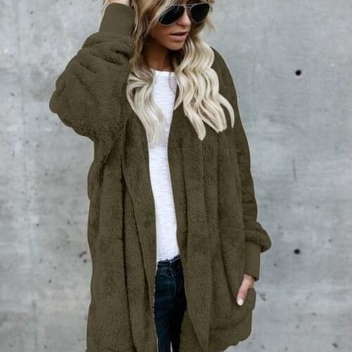 Women Fashion Autumn Trench Ladies Solid Hat Hooded Pockets Open Stitch Long Sleeve Long Coat