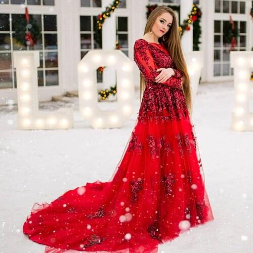 Gold with ivory Evening Dresses Crystal 2020 Long Sleeves Prom Gowns Long fomal dress robe de soiree vestido longo de festa