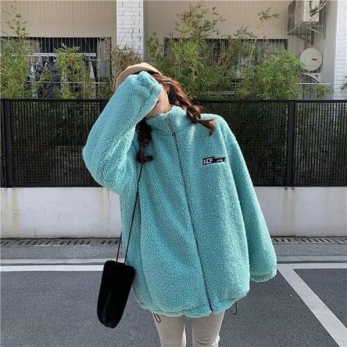 Winter Women Zipper Sheepskin Casual Coats Lady Faux Lamb Fur Streetwear Female Granular Thick Warm Jackets Outwears