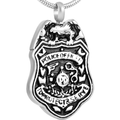 IJD8398 Stainless Steel Police badge Enamel Shield Black Cremation Pendant Ashes Urn Keepsake Memorial for Men Gift Jewelry