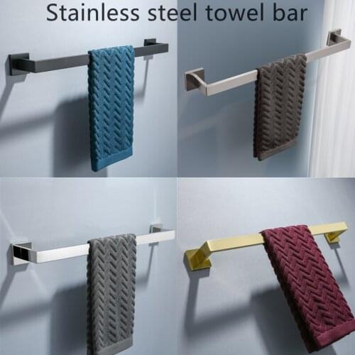 1pc 50/60cm 304 Stainless Steel Single Towel Bar Wall Mounted Bathroom Towel Holder Shelf Bathroom Accessories Organizer