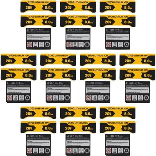 Practical 10 Pieces 10 x 21700 Li-Ion Battery 8.0Ah Sticker for DeWalt 18V 20V Lithium Battery Label Accessories DCB200 DCB203