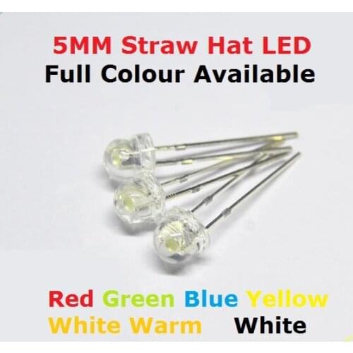 100pc Straw Hat LED Diode Ultra Bright LED 5mm White Light Emitting Diode Super Bright Highlight LED Diode Red Green Blue Yellow