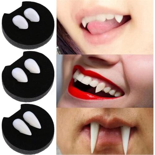 2PCS Vampire Teeth Zombie Ghost Devil Dentures Fangs Canine Fake Tooth With Case Halloween Cosplay Prop Toy