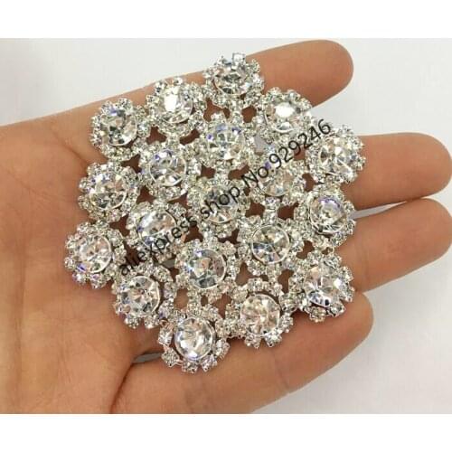 2pc/lot delicate small round flower crystal trimmings shiny rhinestone applique for bridal wedding dress hairdress embellishment