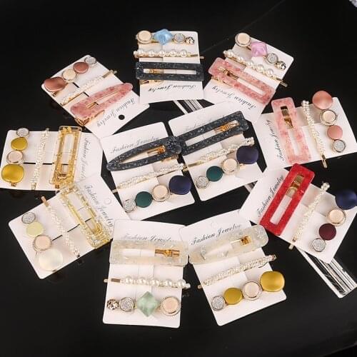 3pcs/set Pearl Hair Clip Sets For Women Geometric Acrylic Barrettes Charm Hairpins Hair Accessories Fashion Girl Bobby Clip