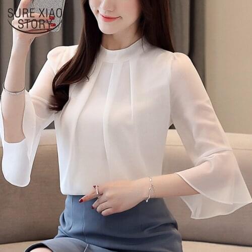 Women blouses women tops blusas femininas elegante blusas mujer de moda2019 women Half Flare Sleeve shirt chiffon blouse 3747 50