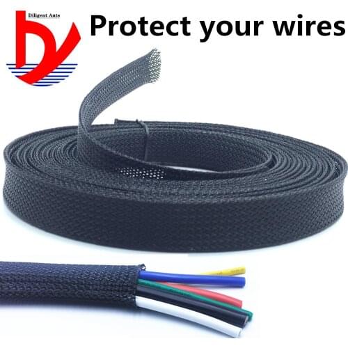 Black Insulated Braid Sleeving 4/6/8/10/12/16/20/25/30/40/50mmTight PET Wire Cable Protection Expandable Cable Sleeve Wire Gland
