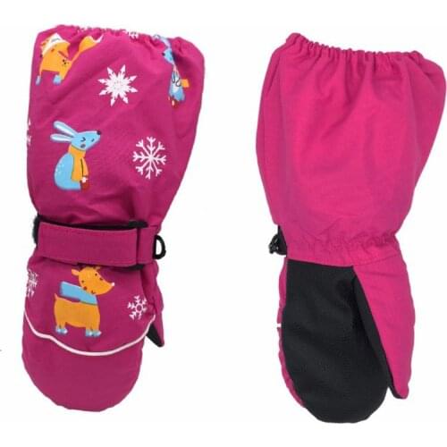 Toddler Kids Winter Waterproof Windproof Long Cuff Gloves Cute Rabbit Deer Printed Thicken Warm Snow Ski Non-Slip Mittens 2-6 T
