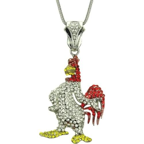 Hip Hop Iced Out Cartoon Cock Pendant Necklace Pave Bling Rhinestone Charm Party Jewelry For Men Long Sweater Chain