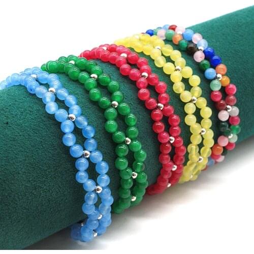 Handmade 2 Layers Natural Stone Knitted Wrap Adjustable Bracelet with Silver Beads Accessory Silver Chains for Women/Men Jewelry