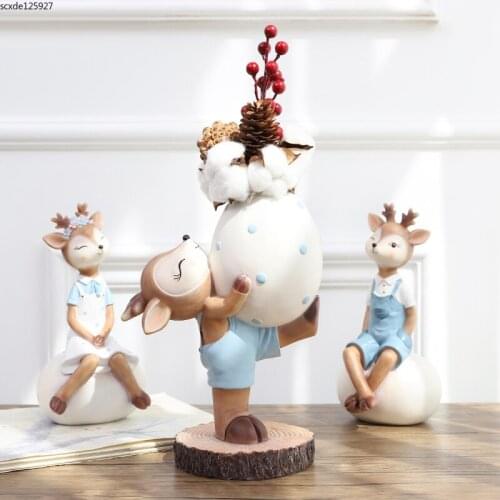 European Abstract Egg Fawn Vase Sculpture Flower Arrangement Desktop Decoration Cartoon Animal Figurine Potted Home Decoration